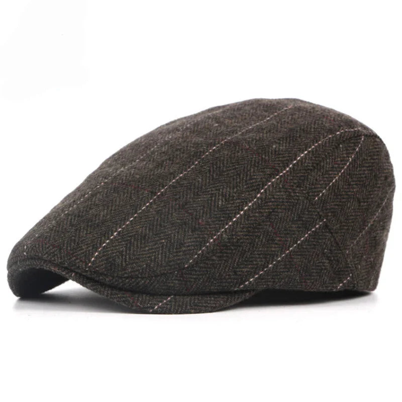 Wool Beret Hat Retro Plaid Pattern For Men Warm Winter NALANI