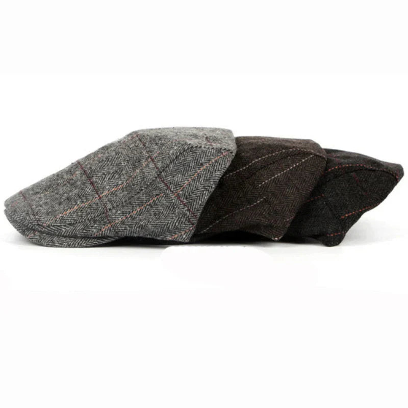 Wool Beret Hat Retro Plaid Pattern For Men Warm Winter NALANI