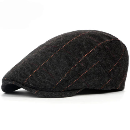 Wool Beret Hat Retro Plaid Pattern For Men Warm Winter Dark gray 55-59cm NALANI