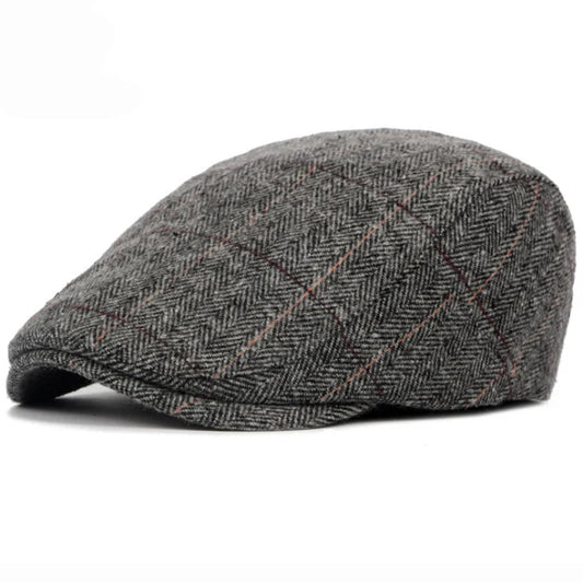 Wool Beret Hat Retro Plaid Pattern For Men Warm Winter NALANI