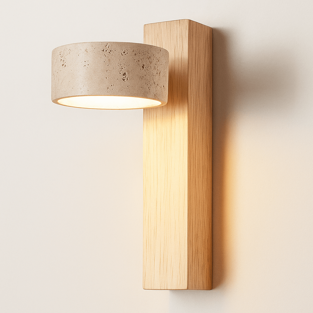 Yellow Cave Stone LED Sconce Wall Light Wabi Sabi Style Log Wood No Switch NALANI