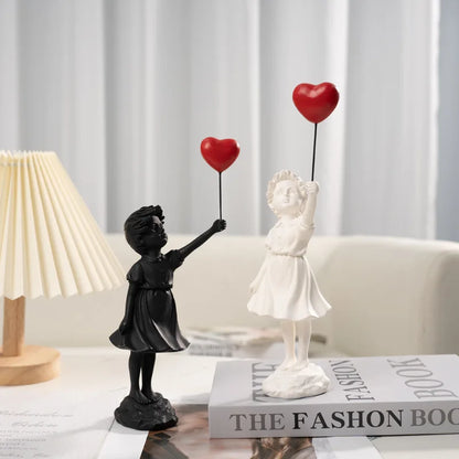 Nordic Modern Balloon Girl Resin Statue Home Decor Figurine Art NaLani