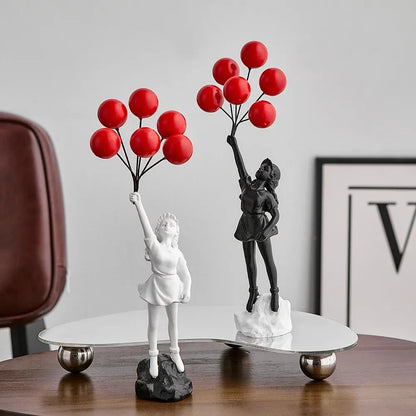 Nordic Modern Balloon Girl Resin Statue Home Decor Figurine Art NaLani