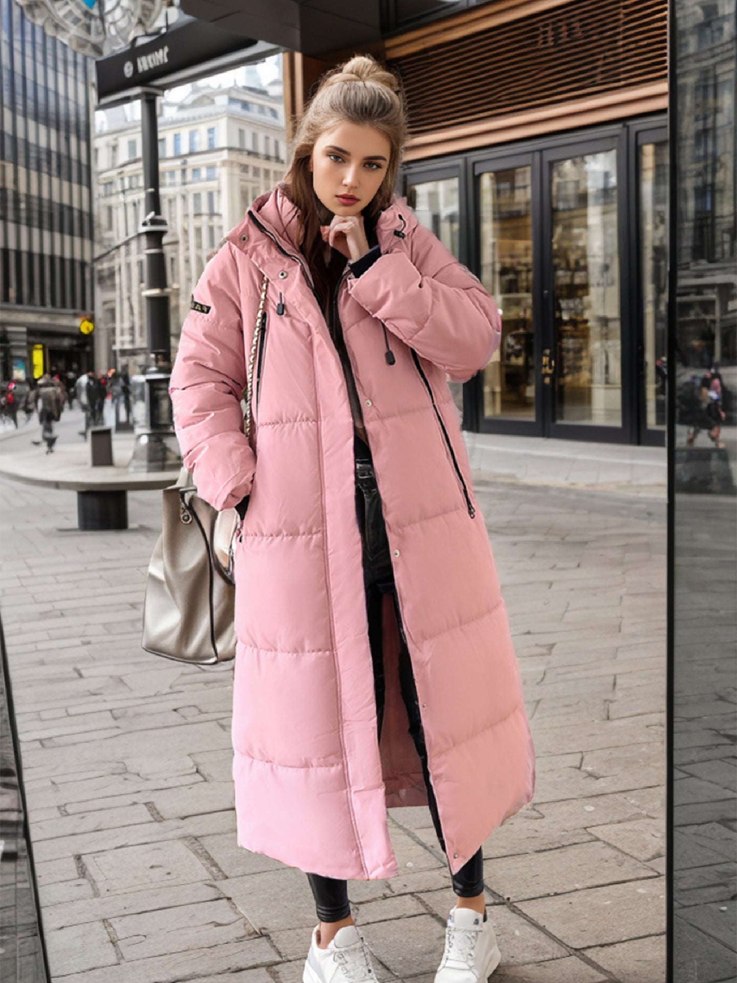 Ladies Down Cotton Padded Long Winter Coat With Hood NALANI