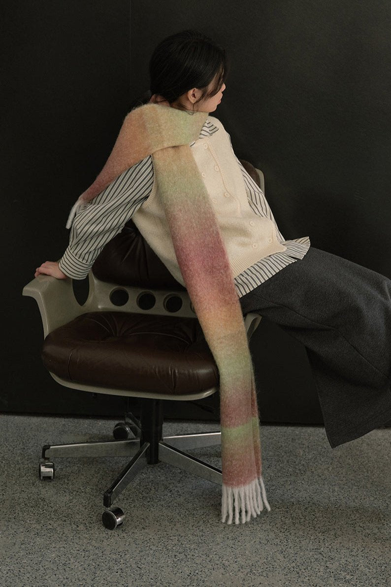 Soft Wool Blend Gradient Fringe Scarf Long Knit Wrap NALANI