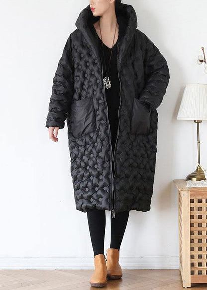 Warm Down Jacket With Original Literary Retro Style Black NALANI
