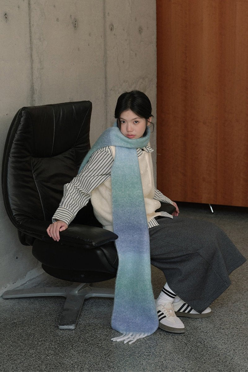 Soft Wool Blend Gradient Fringe Scarf Long Knit Wrap NALANI