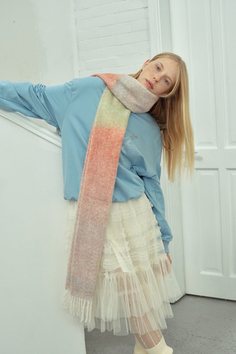 Soft Wool Blend Gradient Fringe Scarf Long Knit Wrap NALANI