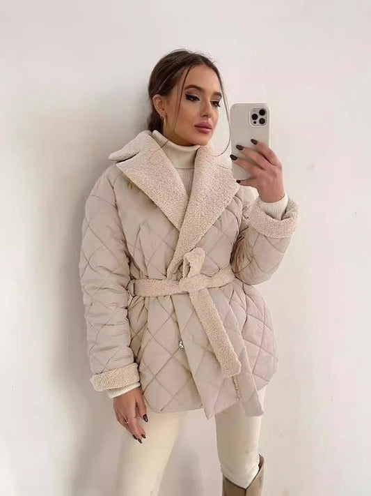 Short Cotton Winter Coat With Lapel And Waist Belt Women NALANI