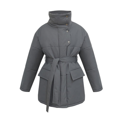 Quilted Winter Coat With Belted Waist And Tailored Fit Gray NALANI