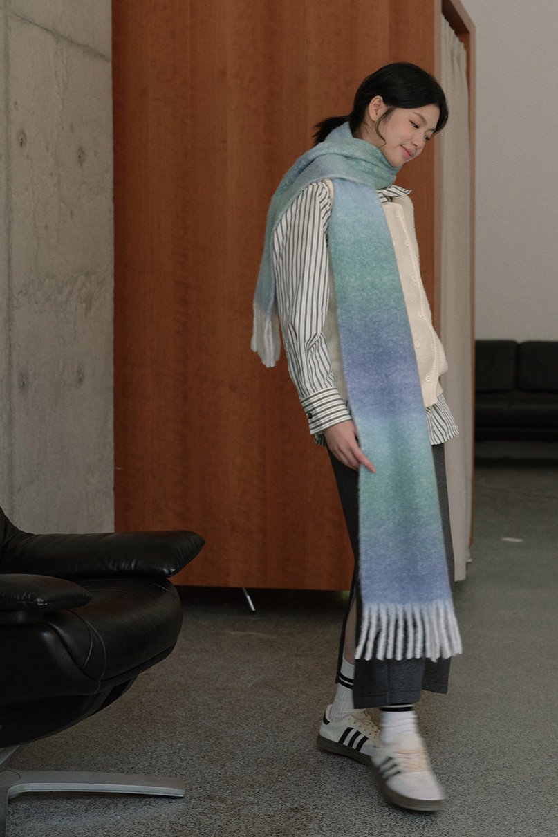 Soft Wool Blend Gradient Fringe Scarf Long Knit Wrap NALANI