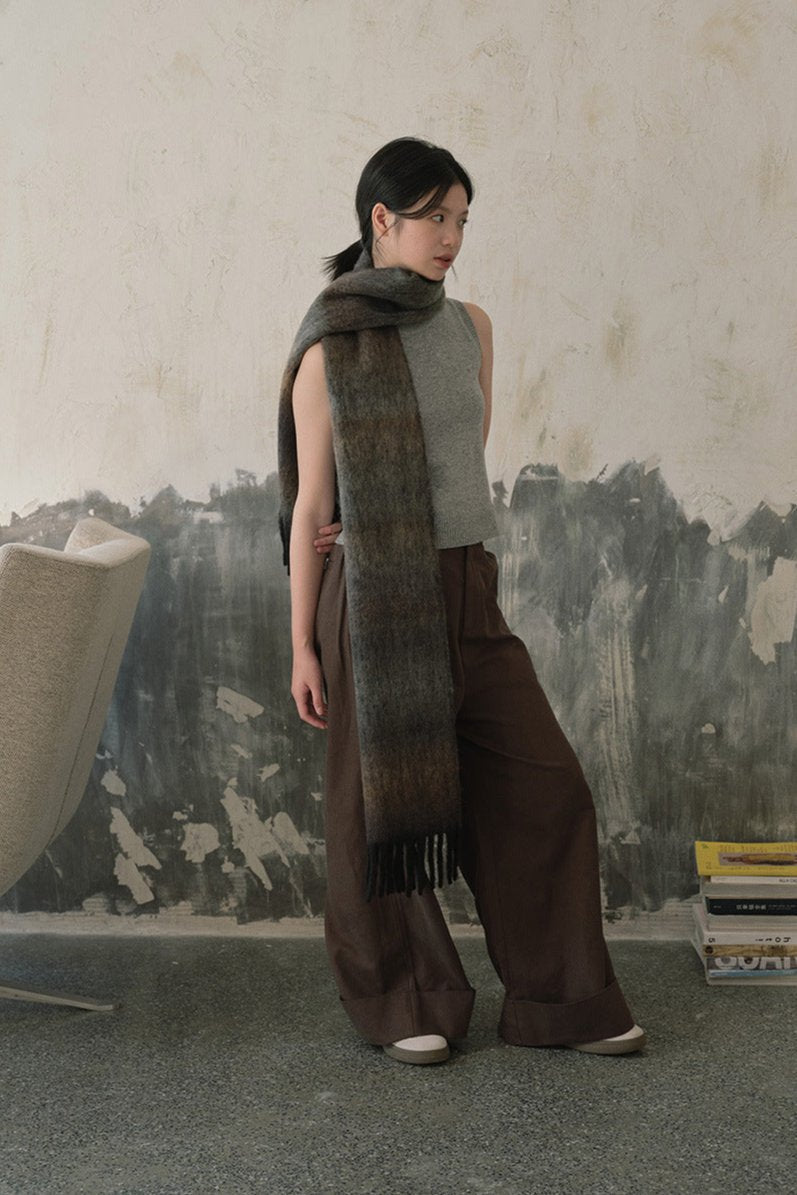 Soft Wool Blend Gradient Fringe Scarf Long Knit Wrap NALANI