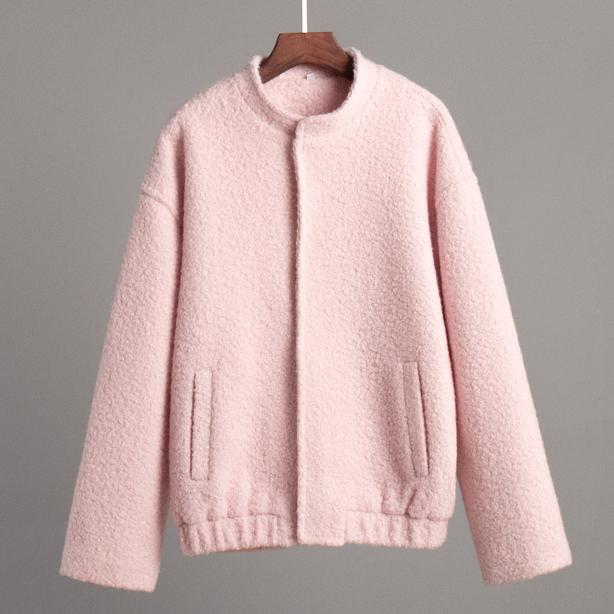 Pink Winter Coat With Stand Collar And Dropped Shoulders L NALANI