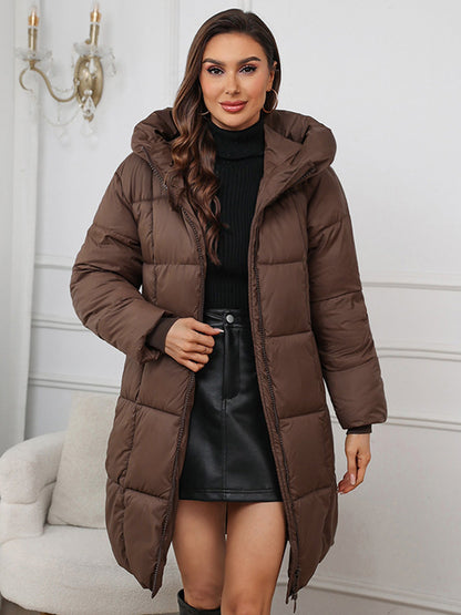 Cozy Long Padded Down Jacket With Hood For Cold Winter Brown NALANI