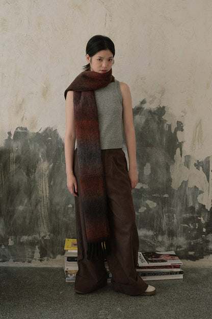 Soft Wool Blend Gradient Fringe Scarf Long Knit Wrap Red Black NALANI