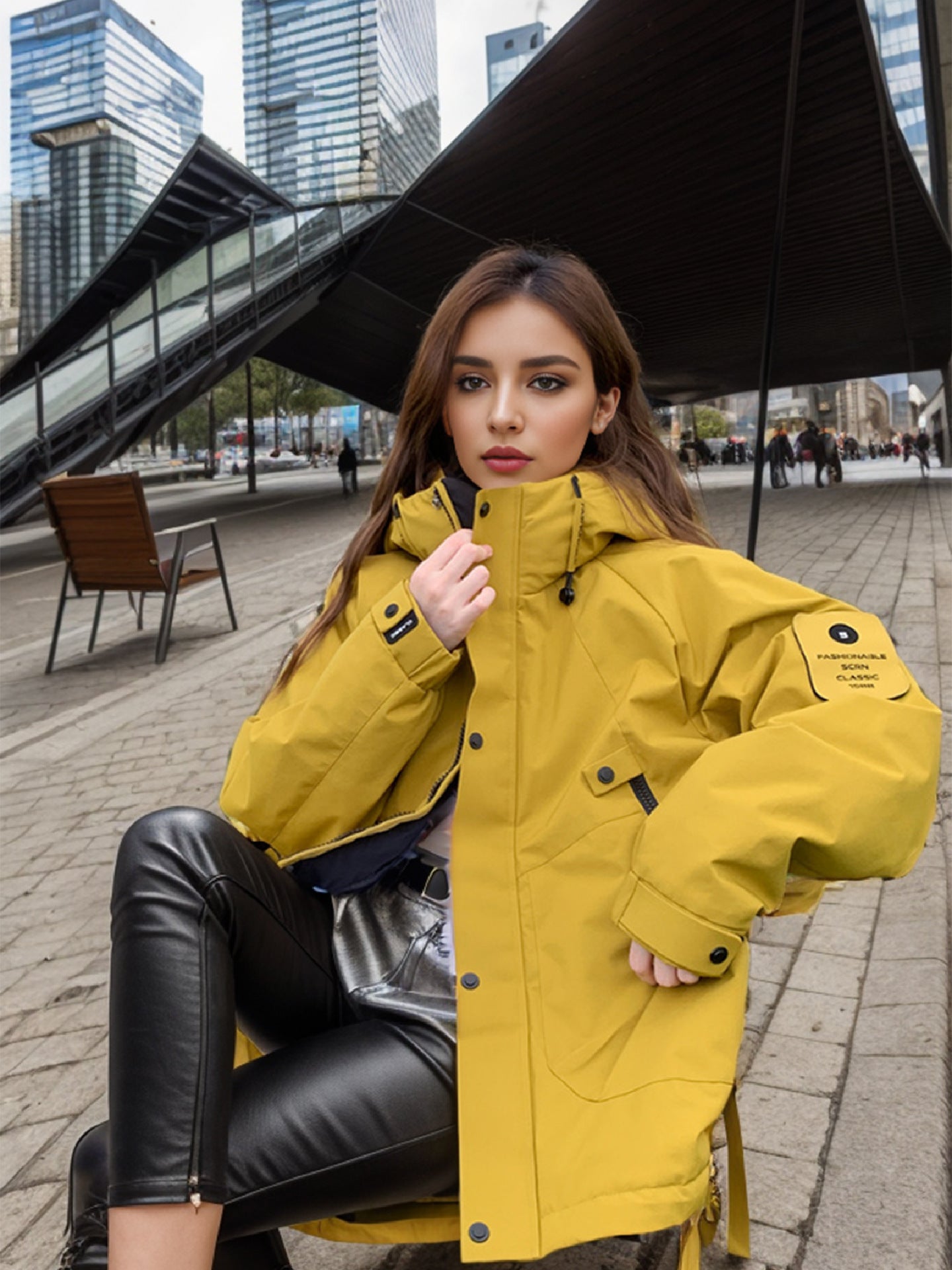 Casual Outdoor Down Jacket With Stand Collar For Men Women Yellow NALANI
