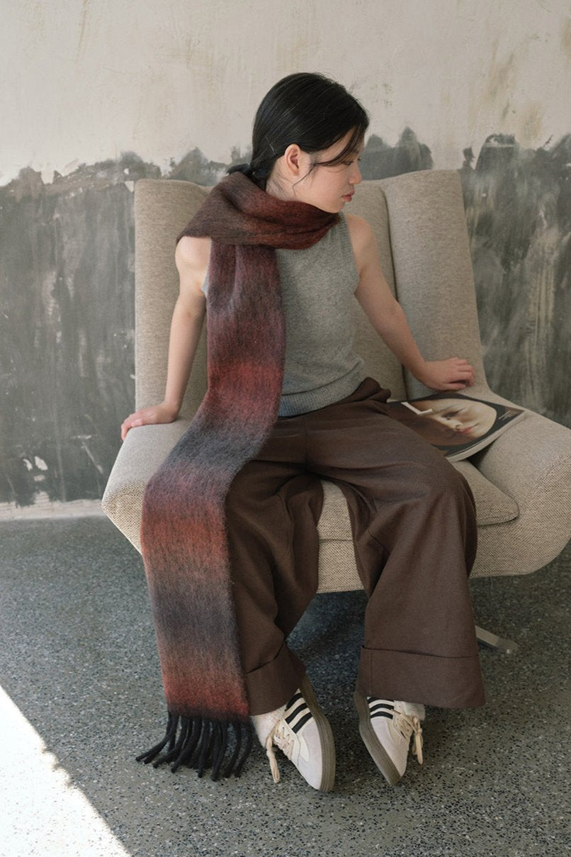Soft Wool Blend Gradient Fringe Scarf Long Knit Wrap NALANI