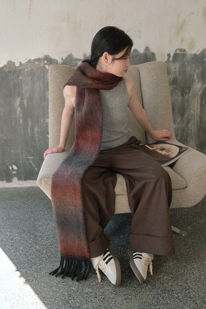 Soft Wool Blend Gradient Fringe Scarf Long Knit Wrap NALANI