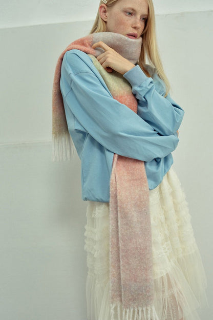 Soft Wool Blend Gradient Fringe Scarf Long Knit Wrap NALANI