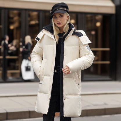 Plus Size Hooded Mid Length Winter Coat For Women Warm Off-white NALANI