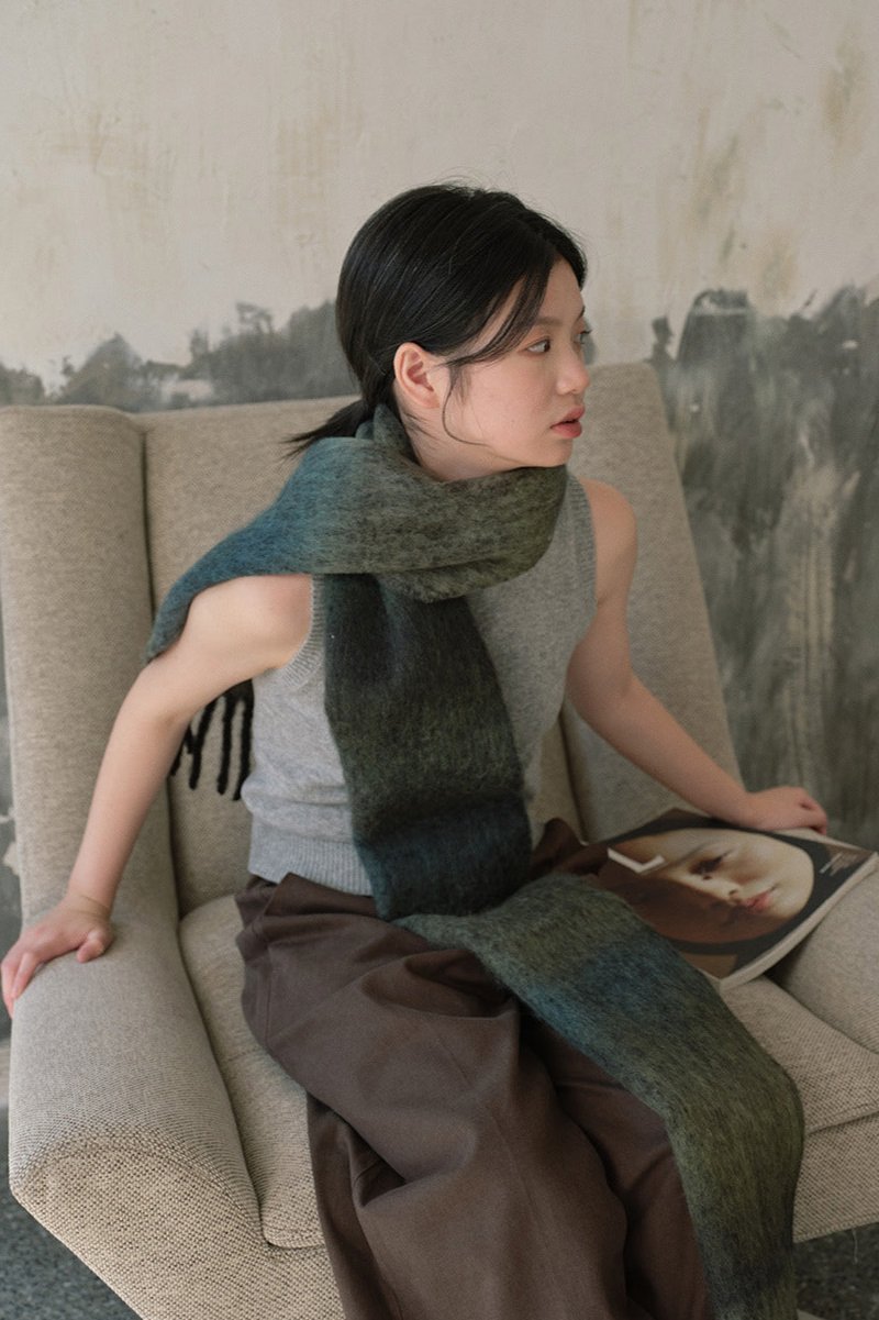 Soft Wool Blend Gradient Fringe Scarf Long Knit Wrap NALANI