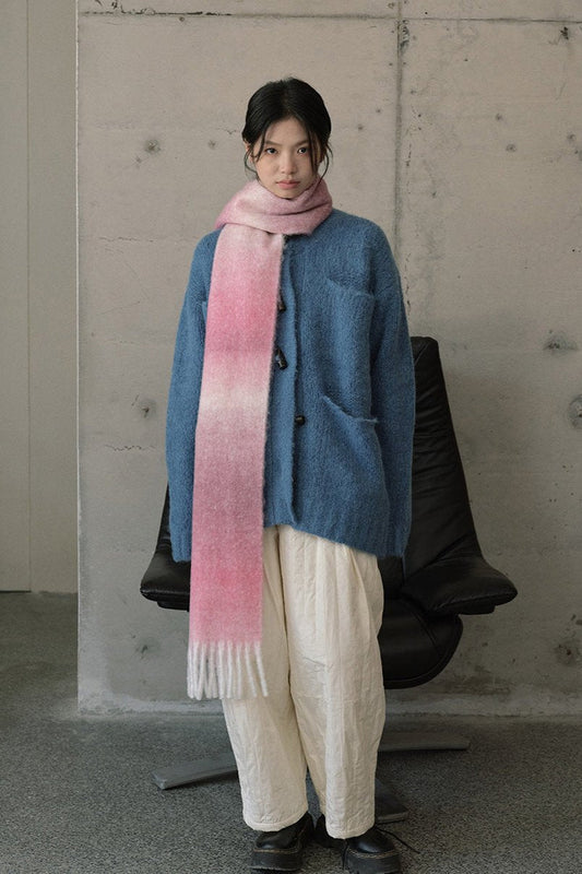 Soft Wool Blend Gradient Fringe Scarf Long Knit Wrap Pink NALANI