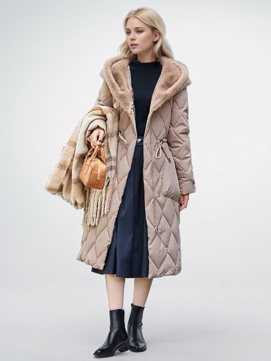 Knee Length Cotton Hooded Jacket With Plush Warm Collar NALANI