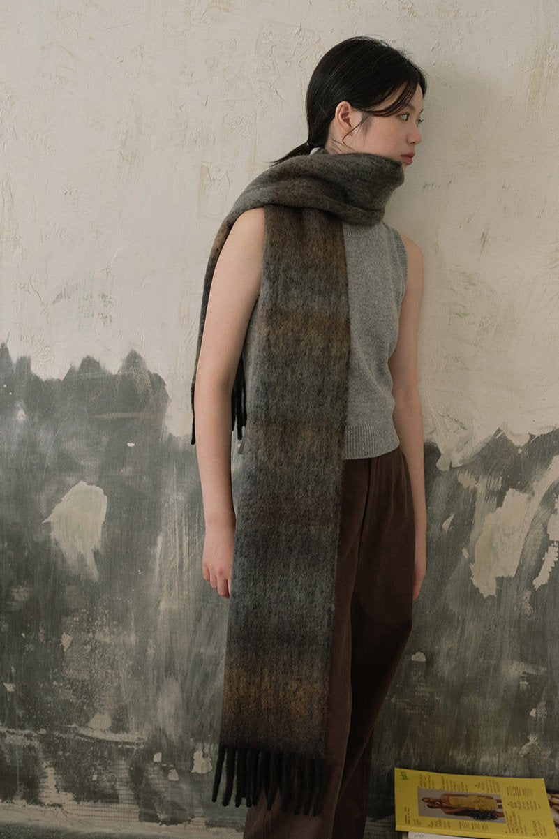 Soft Wool Blend Gradient Fringe Scarf Long Knit Wrap NALANI