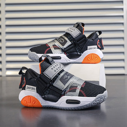 Stylish Velcro Sneakers for Boys Breathable Mesh Design Black NALANI