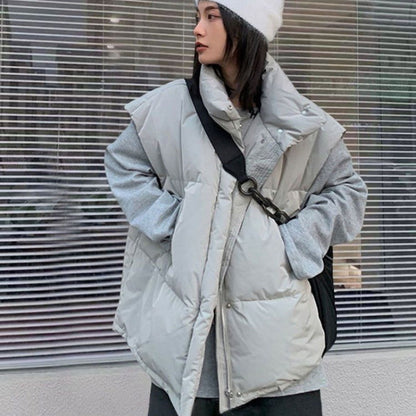 Down Cotton Womens Vest With Stand Collar For Cold Weather Light gray NALANI