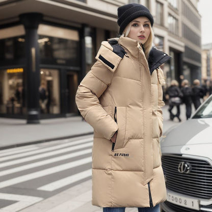 Plus Size Hooded Mid Length Winter Coat For Women Warm Khaki NALANI