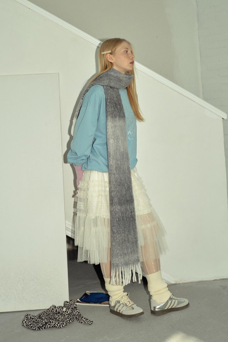 Soft Wool Blend Gradient Fringe Scarf Long Knit Wrap NALANI
