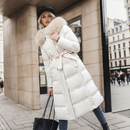 Long Winter Coat For Women With Fur Collar And Belt NALANI