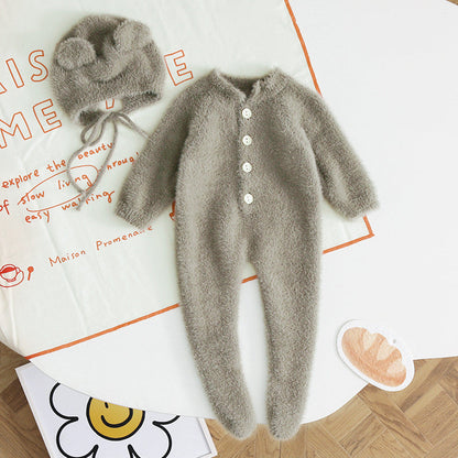 Autumn Baby Bear Hooded Cotton Onesie With Long Sleeves Army Green NALANI
