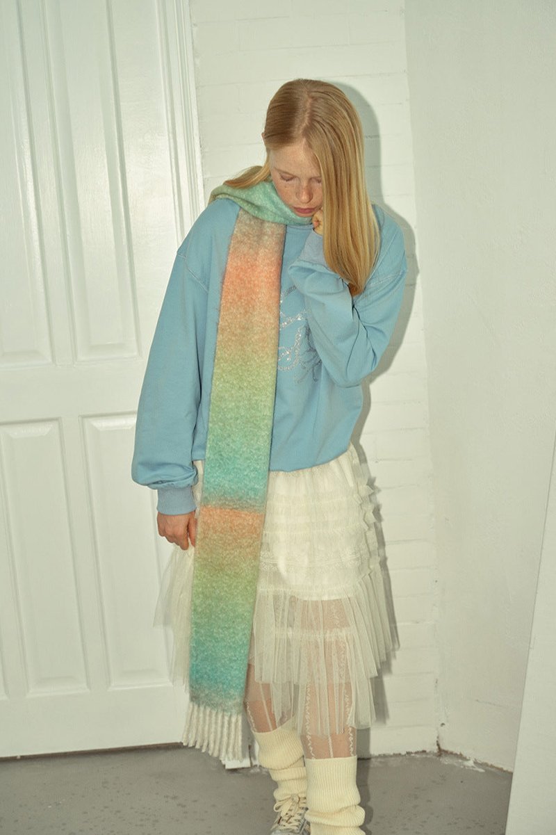 Soft Wool Blend Gradient Fringe Scarf Long Knit Wrap NALANI
