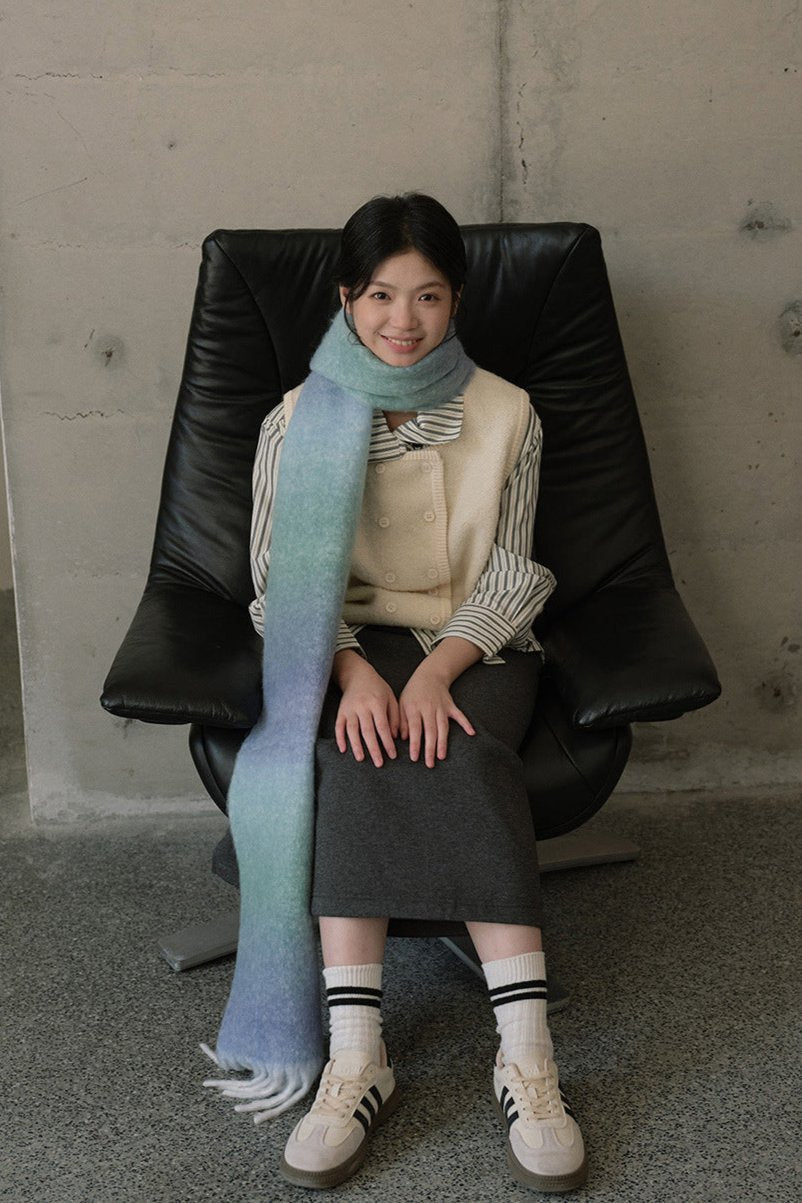 Soft Wool Blend Gradient Fringe Scarf Long Knit Wrap NALANI