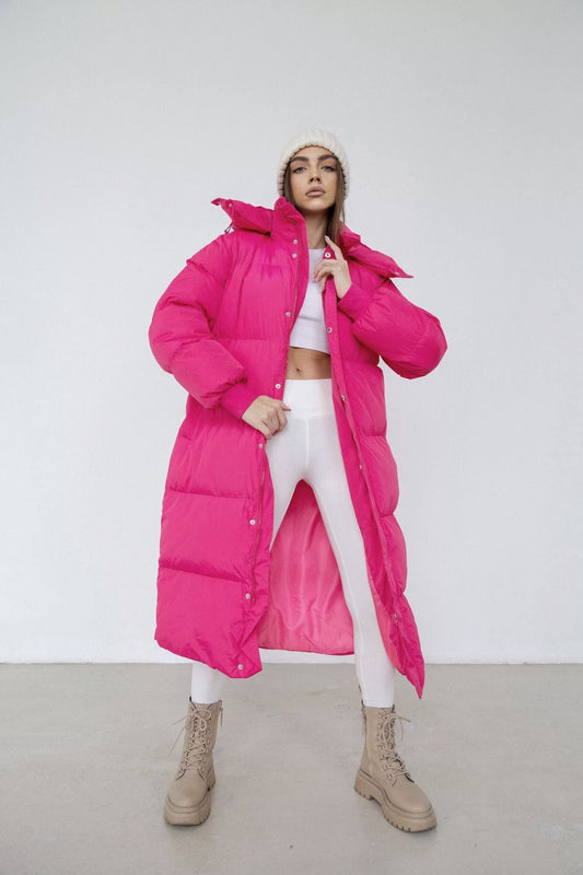 Norvia - Women’s Long Puffer Trench Coat – Oversized Fit – Quilted Insulated – Hooded Zip Closure