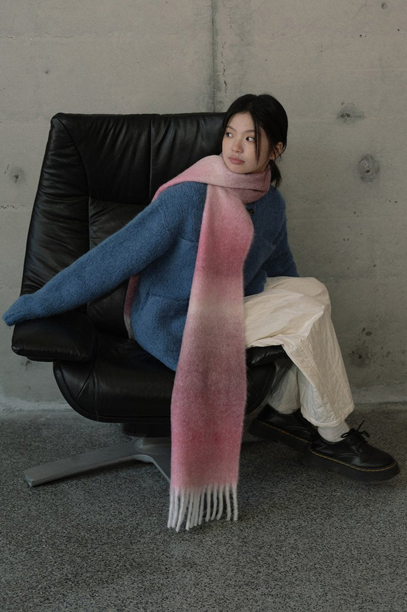 Soft Wool Blend Gradient Fringe Scarf Long Knit Wrap NALANI