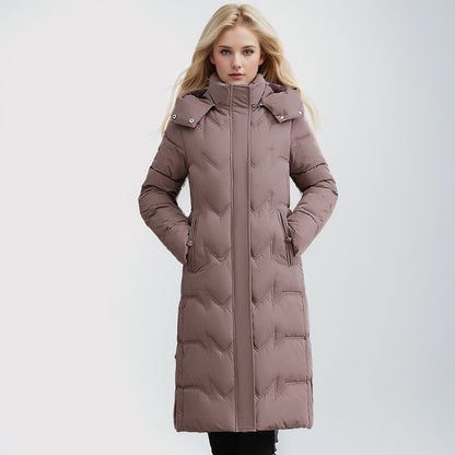 Slim Fit Cotton Puffer Coat With Hood Plus Size Knee Length Brown NALANI