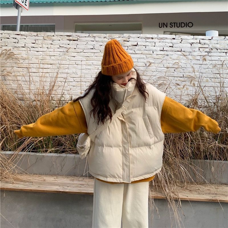 Down Cotton Womens Vest With Stand Collar For Cold Weather Off-white NALANI