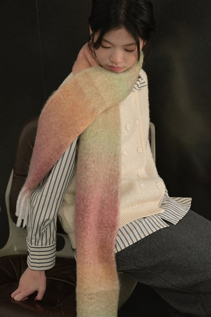 Soft Wool Blend Gradient Fringe Scarf Long Knit Wrap NALANI
