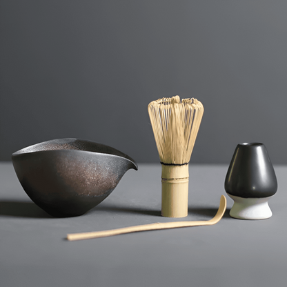 4 Piece Japanese Matcha Set for Traditional Tea Ceremony brown-black NALANI
