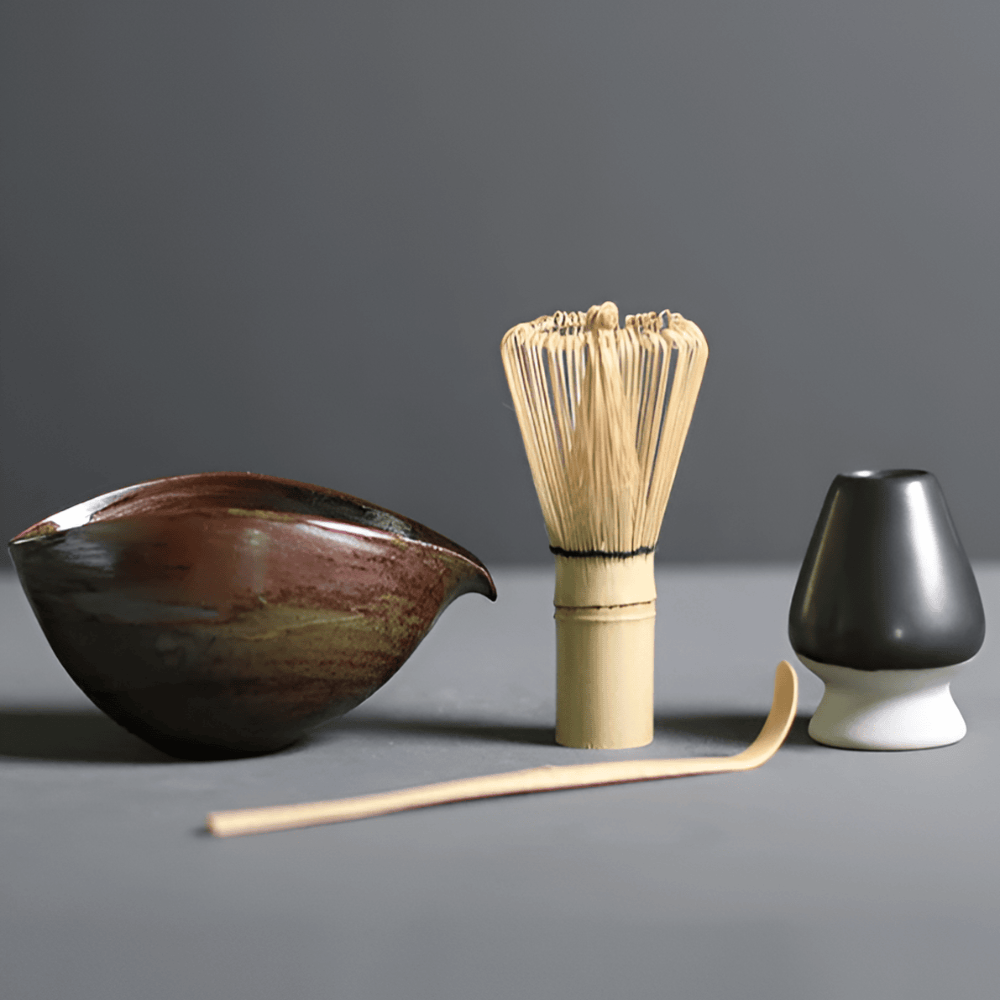 4 Piece Japanese Matcha Set for Traditional Tea Ceremony Brown NALANI