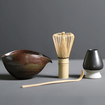 4 Piece Japanese Matcha Set for Traditional Tea Ceremony Brown NALANI