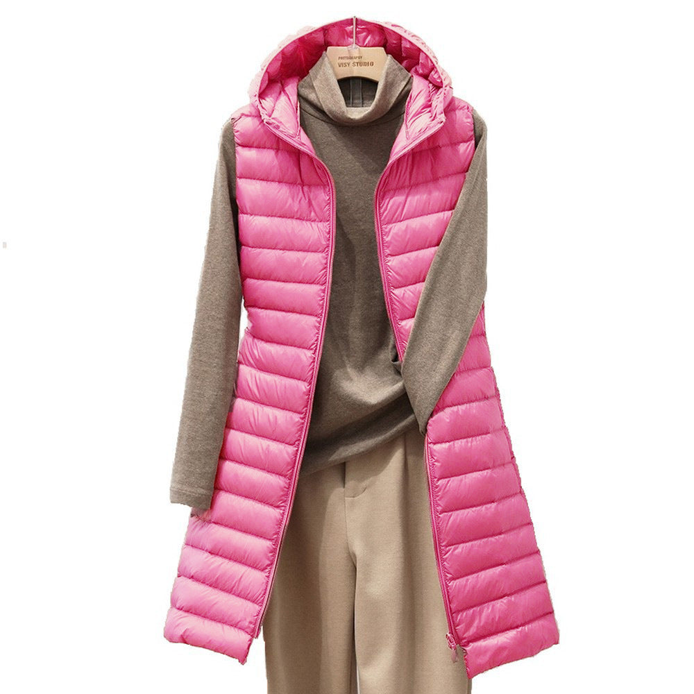 Lightweight Hooded Vest For Women Autumn Winter Midi Length