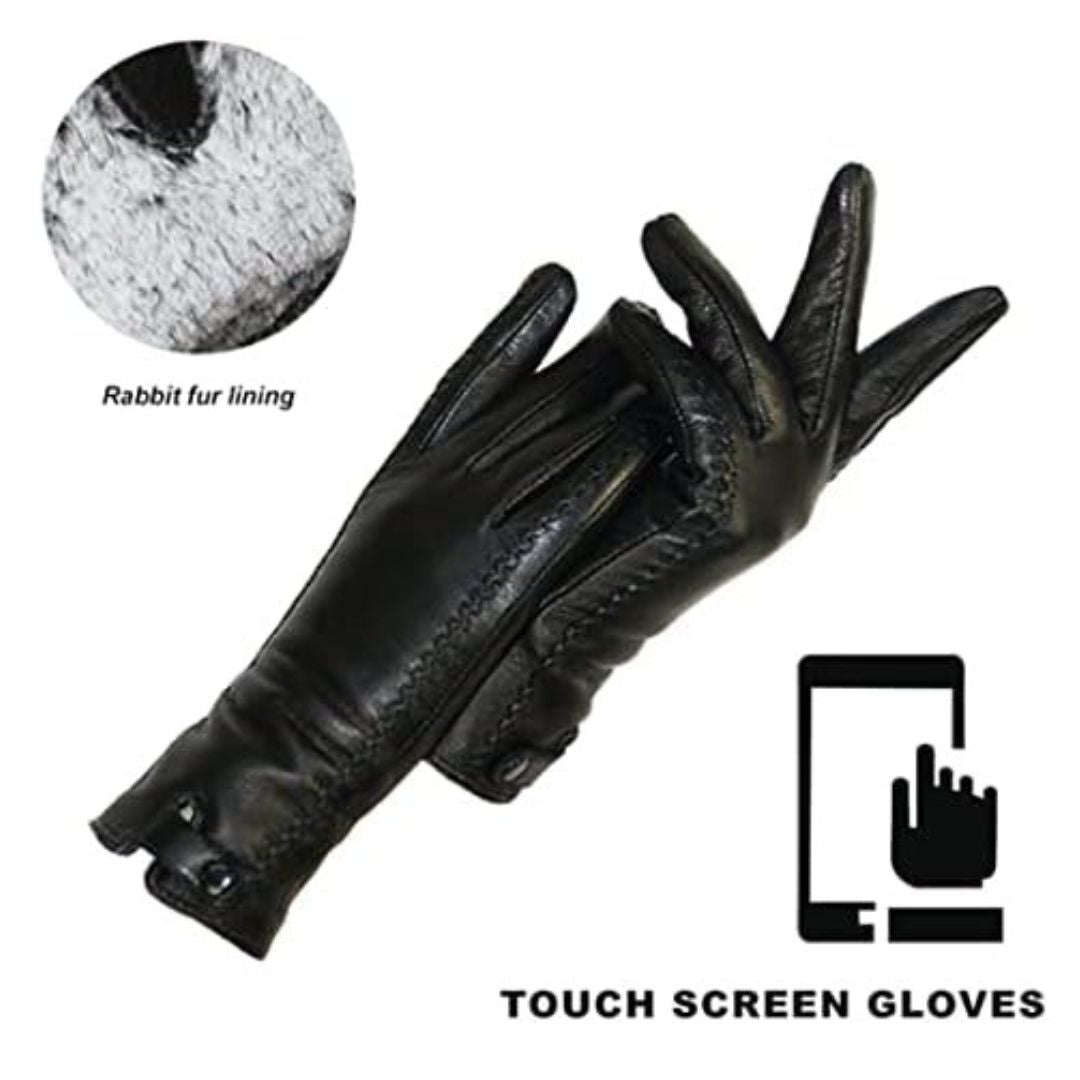 Vintage Leather Gloves With Wool Lining For Winter NALANI
