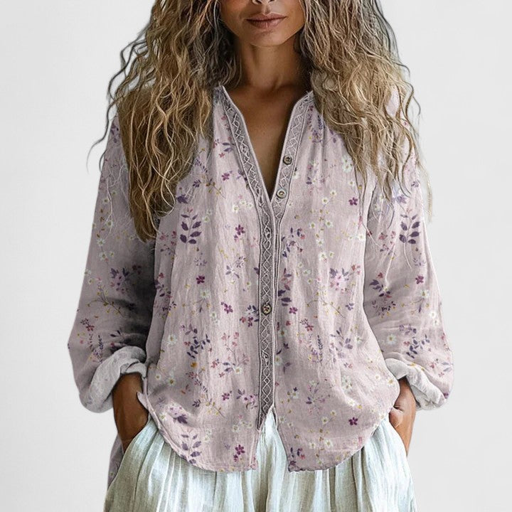Mykayla | Blusa Comoda con Stampa Retrò a Foglie per Ogni Occasione