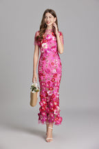 Women’s Floral Detail Dress | Midi Flowing Silhouette With Floral Soft Lightweight Fabric For Spring And Summer Events