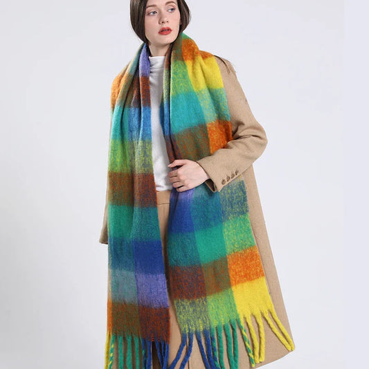 Thick Warm Cashmere Rainbow Scarf For Cozy Winter Days NALANI