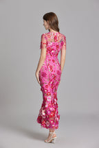 Women’s Floral Detail Dress | Midi Flowing Silhouette With Floral Soft Lightweight Fabric For Spring And Summer Events